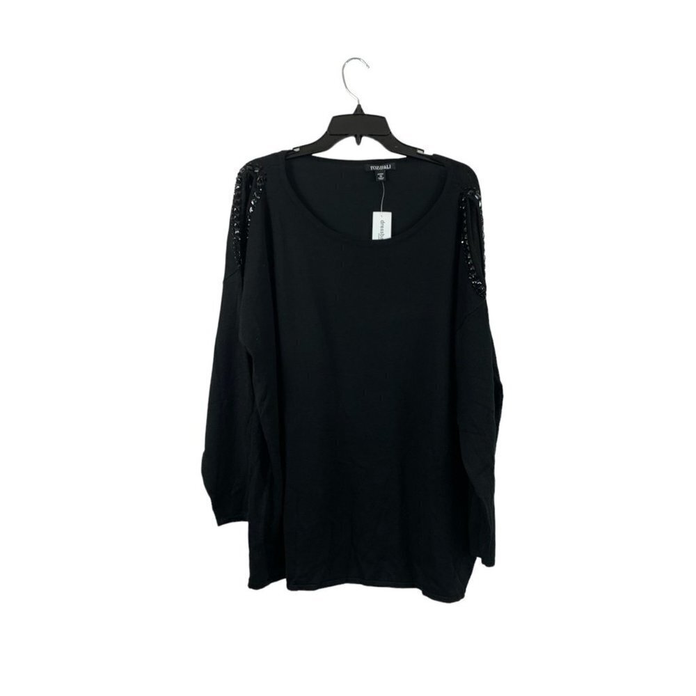 Roz & Ali Women's Onyx Black Cold Shoulder Blouse